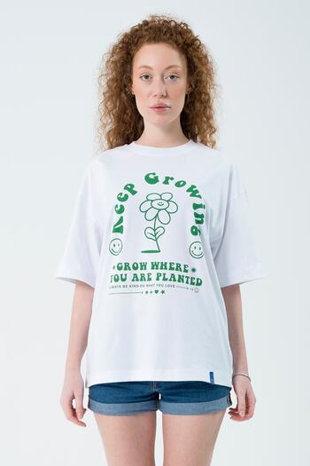 Eazy Co Eazy Beyaz Keep Growing Unisex Extra Oversize з принтом, короткий рукав, футболка