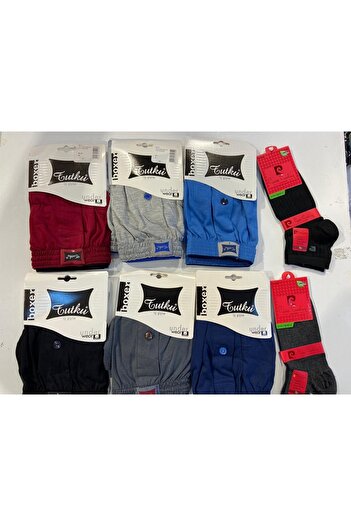 Tutku 6' Cotton Boxer Pierre Cardin Bamboo Socks 2 Pieces with Gift