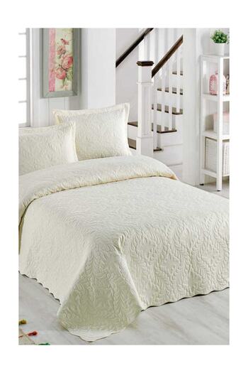 Örtüm Bedspread Quilted Ivy Solid Color Double Cream Std