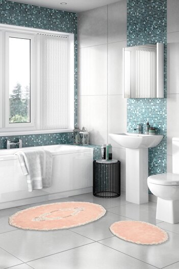 Alanur Home Зъмра луксозен памучен комплект за баня с апликации, 2 части, прахово