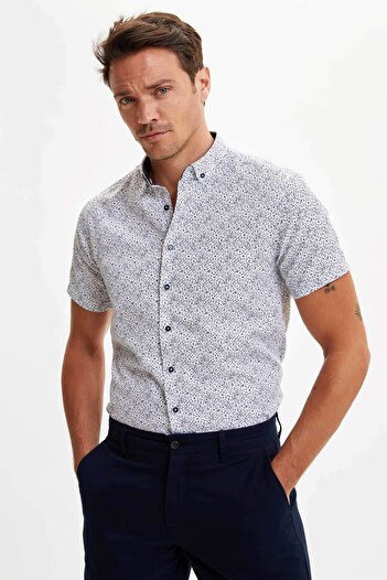 DeFacto Slim Fit Patterned Short Sleeve Shirt