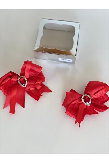 QUEEN AKSESUAR Red 2-Piece Crystal Stoned Girl's Baby Girl's Collar Buckle