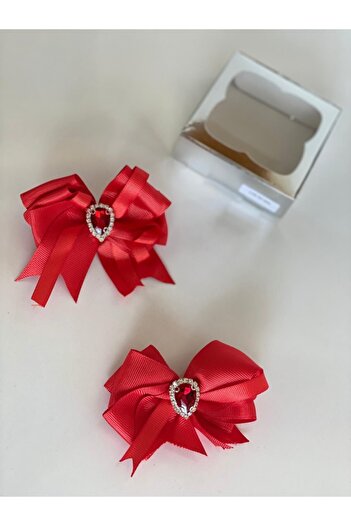 QUEEN AKSESUAR Red 2-Piece Crystal Stoned Girl's Baby Girl's Collar Buckle