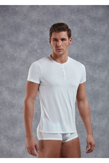 Doreanse Micro Modal Breathable Short Sleeve Buttoned Men's White T-shirt