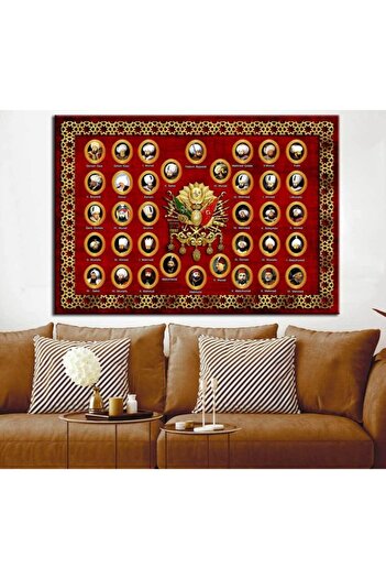 caddeko Osmanlı Padişahları Kırmızı Kanvas Tablo Dkmr218 - 35x50cm