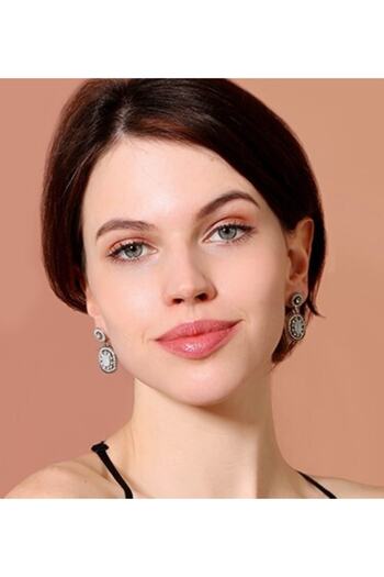impressive White Stone Authentic Indian Antique Ottoman Classic Design Earrings (silver)