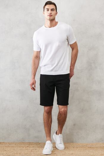 ALTINYILDIZ CLASSICS Men's Black Slim Fit Narrow Cut Dobby Flexible 5 Pocket Casual Shorts