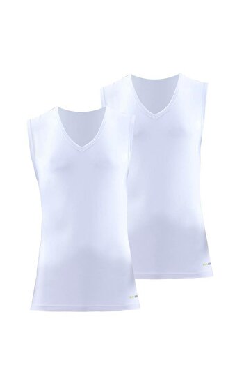Blackspade Men's Tender Cotton 2-Piece V-Neck White Undershirt 9677