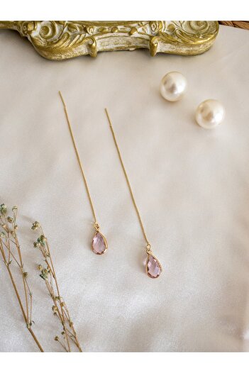 BeuBella Aksesuar Gold Chain with Pink Drop Stones