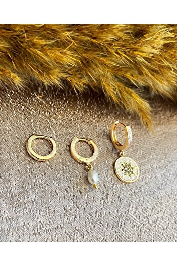 Markiz Takı Triple Earrings Set with Pearls