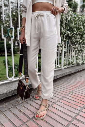 Suziş Women's Linen Lace-up Trousers
