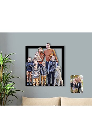 Bk Gift Kişiye Özel Tam Boy Aile Karikatürlü 3d Ahşap Tablo-3
