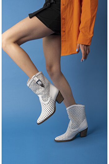PASSAGE SHOES 8013 Γυναικείες καλοκαιρινές μπότες από γνήσιο δέρμα με αγκράφα στο πλάι