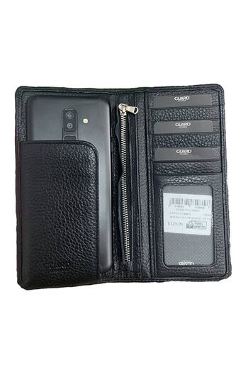 GUARD 3029 Chelsea Black Genuine Leather Hand Portfolio Wallet with Phone Compartment