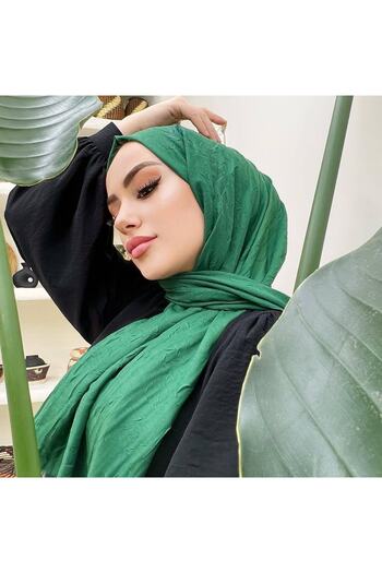 avzen şal Bamboo Kraş Shawl Emerald Green