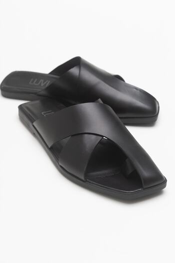 Luvi Land Black Skin valódi bőr női papucs
