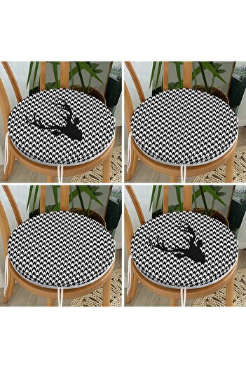 Realhomes Set of 4 Herringbone Designed Deer Motif Round Zippered Chair Cushions