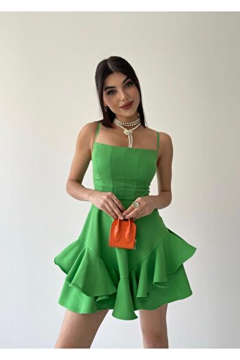 BABILLCO Askılı Prenses Mini Elbise Yeşil