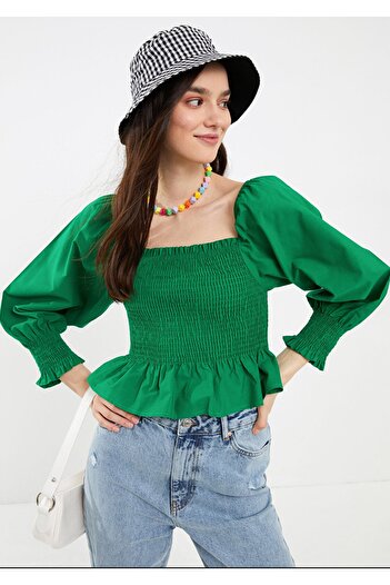 LC Waikiki Xside Boat Neck Γυναικεία μπλούζα με μονόχρωμη μακρυμάνικη ποπλίνα