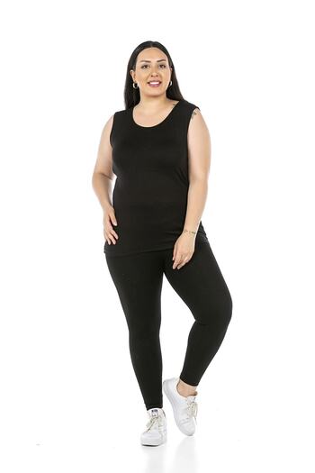 DISENTIS MODEST Women's Black Large Size Round Neck Thick Strap Viscose Body