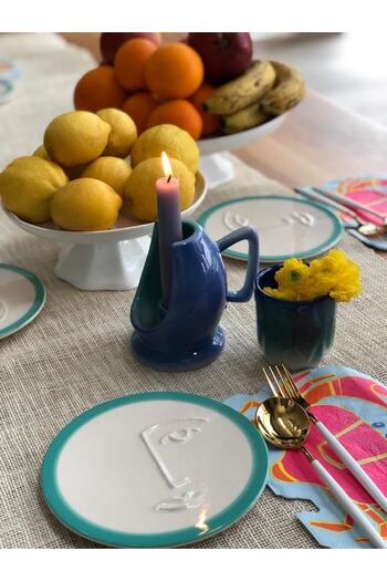 MeGgDecor Face Sweet Plate Turquoise