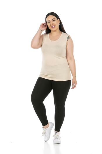 DISENTIS MODEST Large Size Round Neck Thick Strap Viscose Beige Body