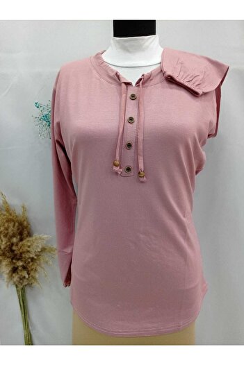 Sel Tekstil 2022 Model Normal Size Elastic Sleeves and Collar Drawstring Mother's Blouse