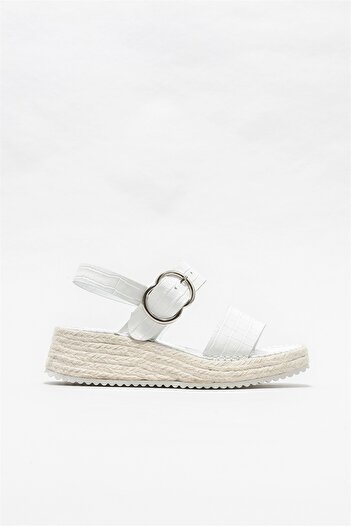 Elle Shoes White Leather Women's Wedge Heeled Sandals