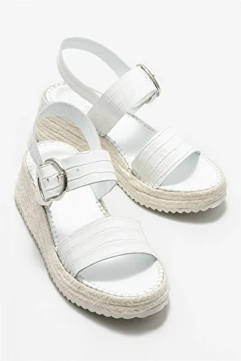 Elle Shoes White Leather Women's Wedge Heeled Sandals