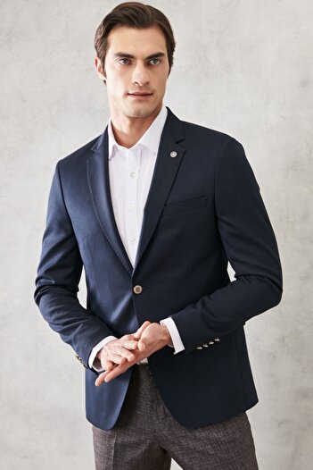 ALTINYILDIZ CLASSICS Ανδρικό μπουφάν Navy Blue Comfort Fit Relaxed Cut Swallow Collar Casual