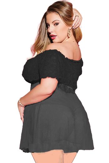 LoeCulotte Women's Plus Size Lace Detailed Sexy Fancy Nightgown