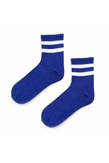 Socks Stations Șosete sport lungi pentru colegiu, unisex, de culoare albastră, cu dungi groase