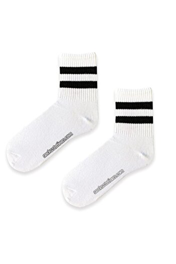 Socks Stations Αθλητικές κάλτσες μακριές κολεγιακές, unisex, λευκές, με μαύρες χοντρές ρίγες