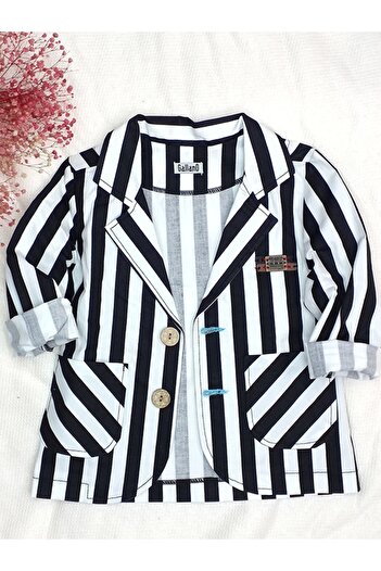 GallanD Boy's Black and White Striped Woven Fabric Sports Classic Seasonal Unlined Thin Jacket