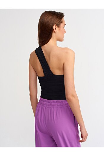 Dilvin 10168 One Shoulder Knitwear Bustier-μαύρο