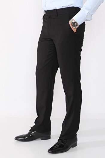 R-Germen Men's Black Regular Fit Fabric Trousers