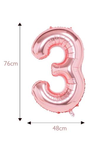 PARTİAVM Rose Gold Number Balloon Age 3 Medium Size 76cm Dried Rose Metallic Number Balloon