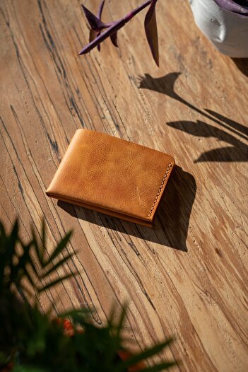 minimal X design Camel Real Leather Handmade Money Purse