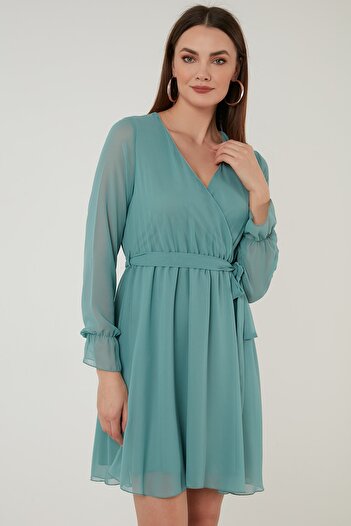 Lela Double Breasted Collar Tie Detailed Chiffon Mini Dress Dress 6051467
