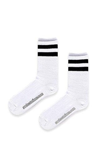 Socks Stations Μακριές αθλητικές κάλτσες κολεγίου, unisex, λευκές με μαύρες ρίγες