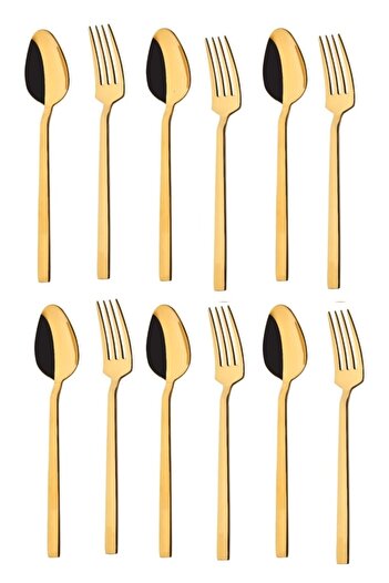 DMR LİFE Diamond Titanium Gold Sweet Spoon-Sweet Forked 12 Pieces