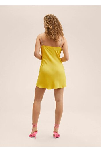 MANGO Woman Strass Taşlı Saten Elbise