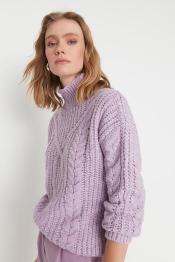 Trendyol Collection Pulover de tricotaj liliac cu potrivire largă - Textura moale TWOAW20KZ0171