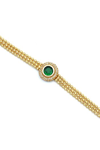 MOSSMOUR Zirkon Zümrüt Yeşili Taşlı Altın Kaplama Luxury Bileklik
