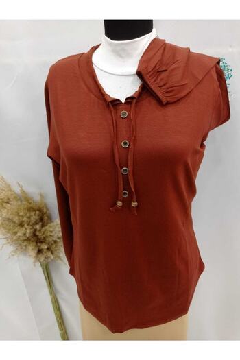 Sel Tekstil 2022 Model Normal Size Elastic Sleeves and Collar Drawstring Mother's Blouse