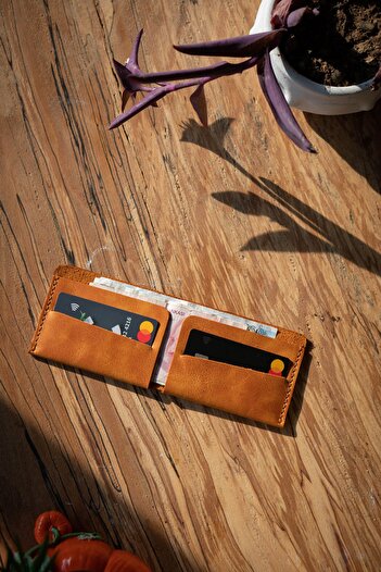 minimal X design Camel Real Leather Handmade Money Purse