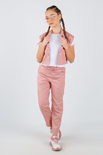 DMB BOYS & GIRLS Set de 3 piese pentru fetiță, cu pantaloni din gabardină și vestă din in, pentru vârstele 8-14 ani