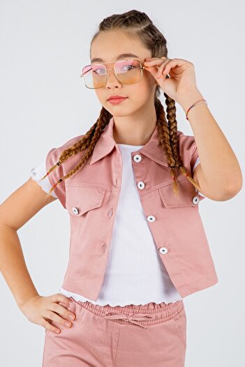 DMB BOYS & GIRLS Set de 3 piese pentru fetiță, cu pantaloni din gabardină și vestă din in, pentru vârstele 8-14 ani