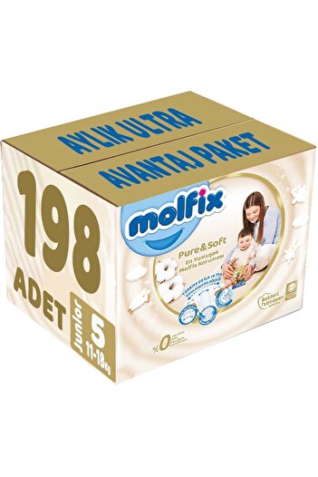 Molfix Pure&soft Baby Diapers Size:5 (11-18kg) Junior 198 Pieces Monthly Ultra Advantage Pk