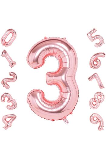 PARTİAVM Rose Gold Number Balloon Age 3 Medium Size 76cm Dried Rose Metallic Number Balloon